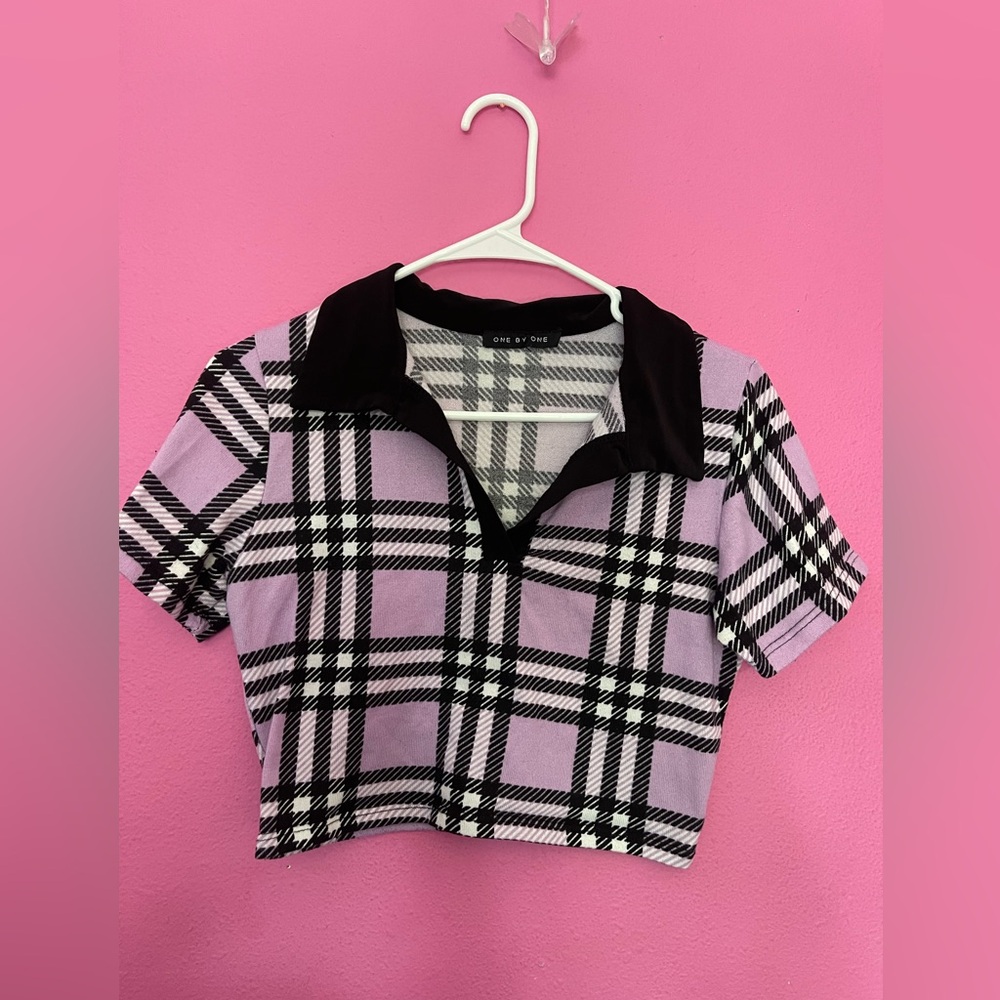 Dolls Kill Purple Plaid Short Sleeve Top